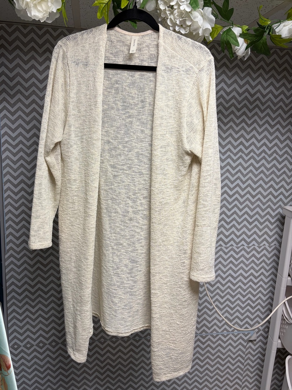 HoneyMe Lightweight Open-Front Cream Cardigan Sweater Duster w Pockets